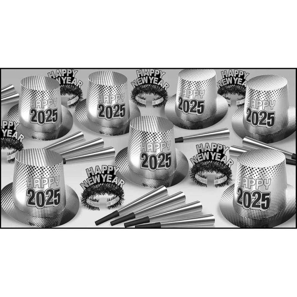 imageBeistle New Year Eve 2025 Party Kit Assortment for 50 People NYE Supplies  Hats Tiaras Noisemaker Horns
