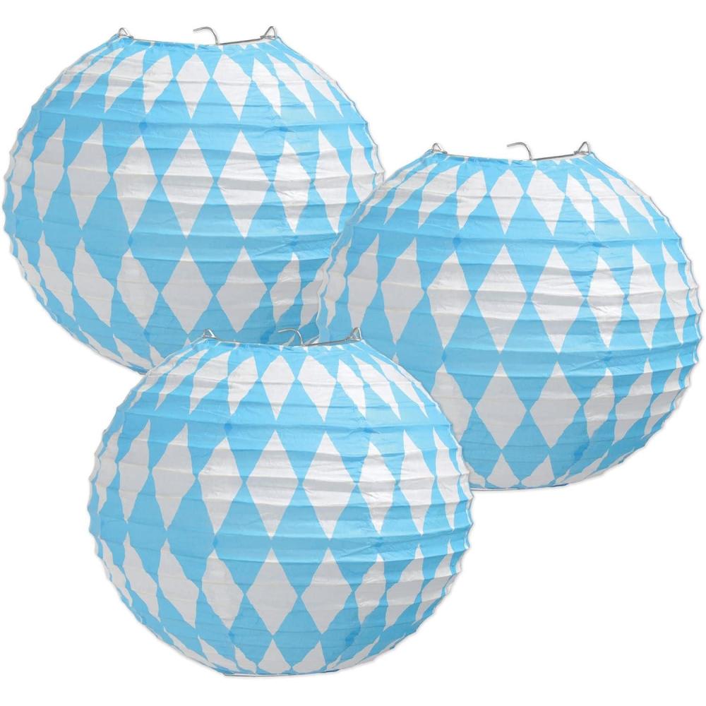 imageBeistle Oktoberfest Paper Lanterns 912Inch BlueWhite