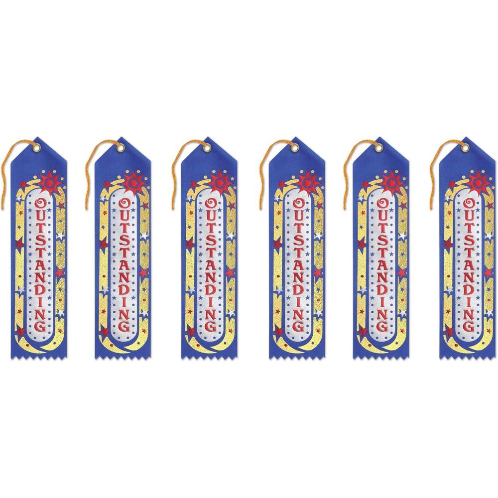 imageBeistle Outstanding Award Ribbons Multicolored 2quot x 8quot 6Pack
