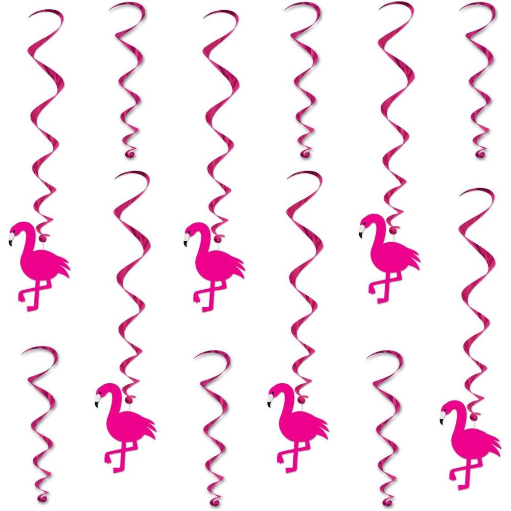 imageBeistle Pink Flamingo Hanging Swirls 12 Pcs  1 Pack