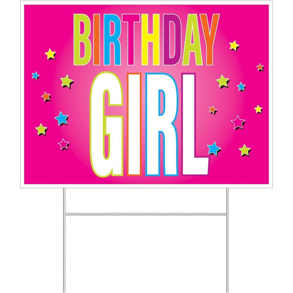 imageBeistle Plastic Birthday Girl Yard Sign Vibrant Pink Outdoor Celebration Lawn Decoration with Metal HStake AllWeather Corrugated Plastic BDay Party Display 115 x 155