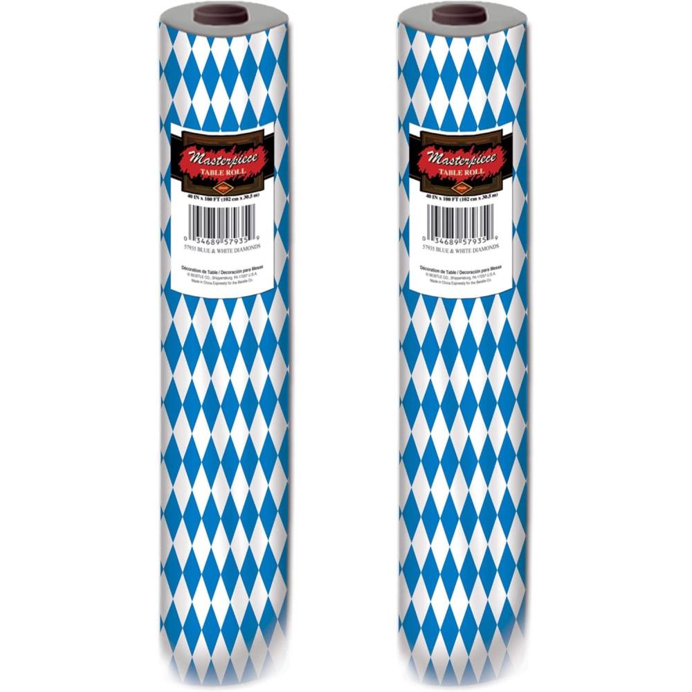imageBeistle S57935AZ2 Plastic Table Cover Rolls 2 Piece Oktoberfest Party Supplies Tableware Decorations 40quot x 100 BlueWhite