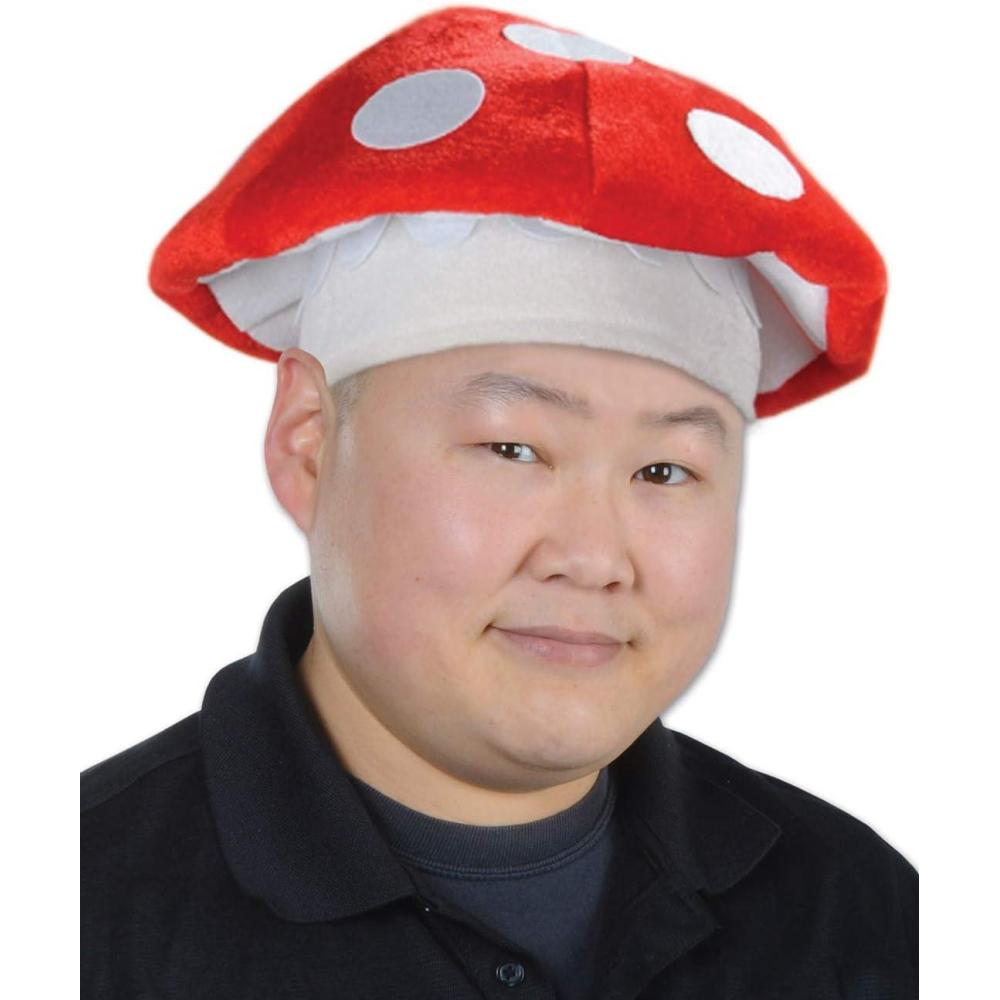 imageBeistle Unisex Plush Mushroom Hat  Arcade Party Supplies Birthday ampamp Halloween Costume Dress Up Video Game Themed HeadwearMushroom