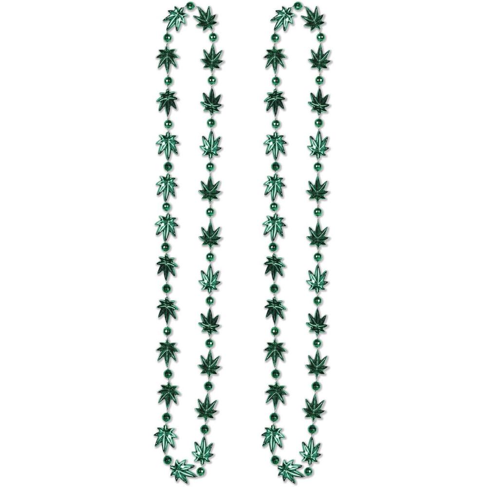 imageBeistle Weed Bead Necklaces 2 Piece 420 Party Supplies 60s and 70s Decorations 33quot Green