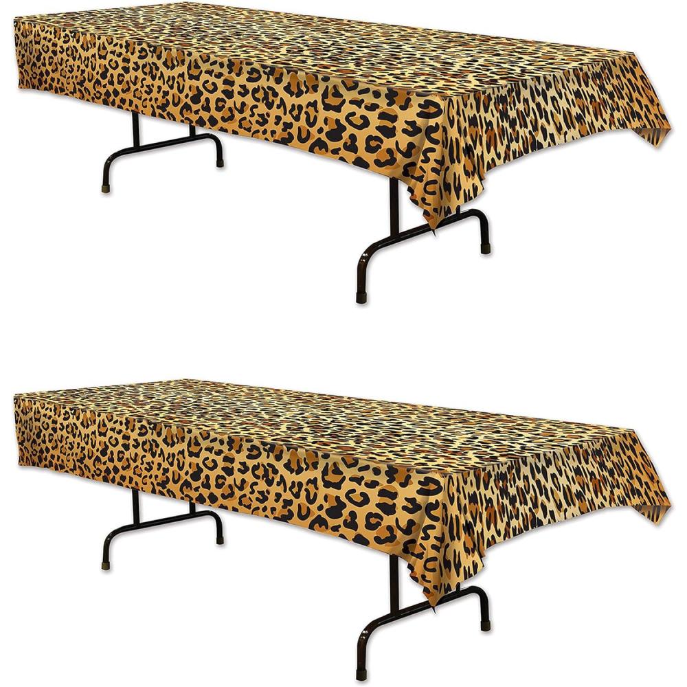 imageBeistle Zebra Print Tablecovers 54 x 108 2 Pieces  Plastic Table Cloth Animal Print Tablecloth Animal Safari Theme Decorations Safari Table ClothLeopard Print