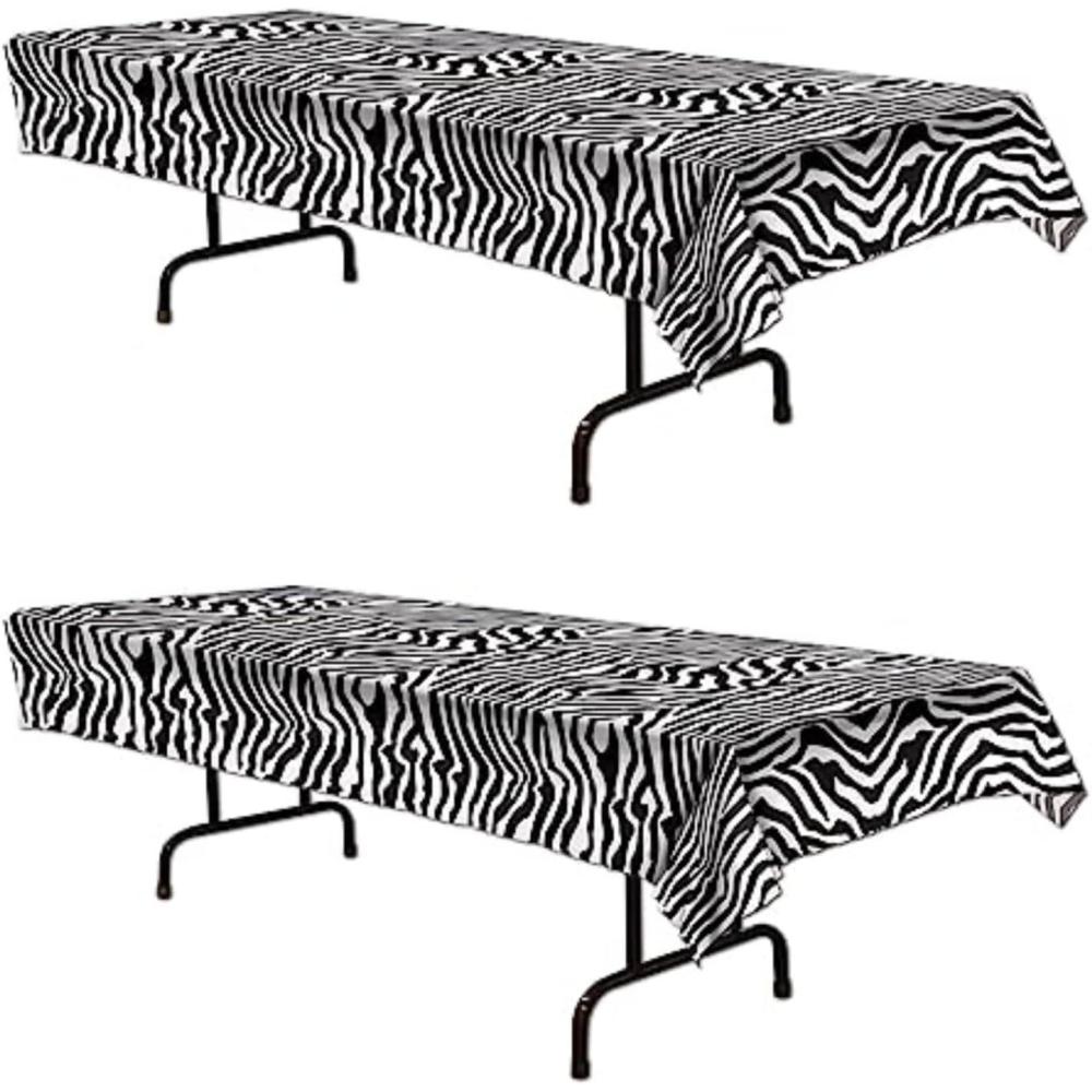imageBeistle Zebra Print Tablecovers 54 x 108 2 Pieces  Plastic Table Cloth Animal Print Tablecloth Animal Safari Theme Decorations Safari Table ClothZebra Print