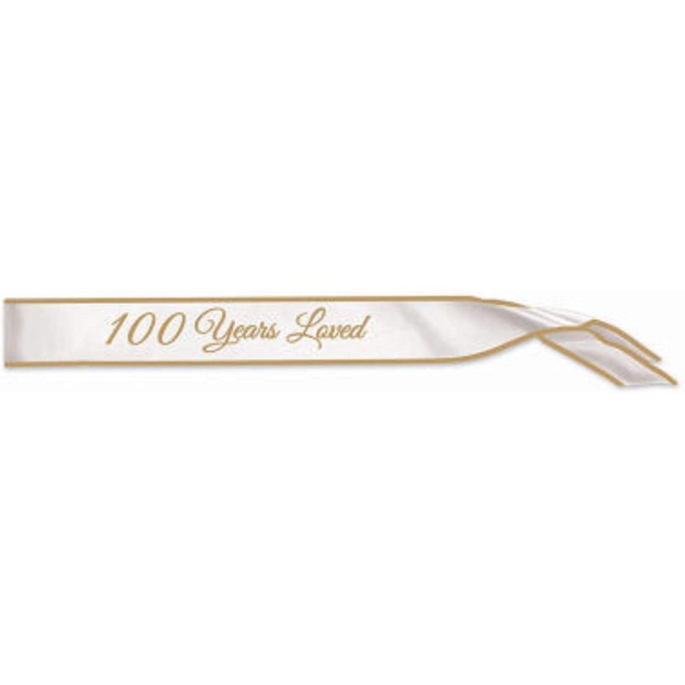imageWhite and Goldquot100 Years Lovedquot Satin Sash  1pc