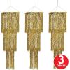 Beistle 3 Piece Three Tier Metallic Gold Plastic Shimmering Hanging Chandeliers For New Year’s Eve Party Decorations, 1920’s Theme Décor, Gatsby Party, 4′