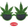 Beistle 3-Piece Glittered Weed Glasses in Green, Novelty Marijuana Themed Party Accessories, 420 Mary Jane Party Supplies, Funny Weed Party Favors