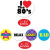Beistle 5 Piece I Love The 80’s Party Buttons 1980’s Theme Gnarly Rad Retro Wearable Accessories