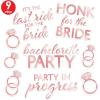 Beistle Bachelorette Auto-Clings – 9 Count Rose Gold Car Window Decorations for Bridal Parties, Diamond Ring and Phrase Designs with Tacky Adhesive, Wedding and Bachelorette Parade Décor, 3″–12¼”