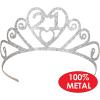 Beistle Glittered Metal “21” Tiara – Silver Birthday Crown with Sparkling Glitter Finish, Attached Combs for Secure Fit, Birthday Party Wearable Keepsake Accessory for Milestone Celebrations(Glitter Tiara)