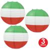 Beistle Multicolored Round Shaped Paper Lanterns, 9 1/2-Inch, Red/White/Green
