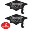Beistle Red Congrats Grad Cutouts, 2-Count, Large Graduation Cap Decorations for Celebrations, High School and College Academic Achievement Party Supplies, 22.25” x 36.75”(Black)