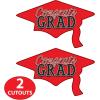 Beistle Red Congrats Grad Cutouts, 2-Count, Large Graduation Cap Decorations for Celebrations, High School and College Academic Achievement Party Supplies, 22.25” x 36.75”(Red)