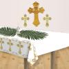 Beistle Religious Tablecover, 54” x 108”, 2 Pieces – Plastic Table Cloth, First Communion Decorations, Baptism Decorations, Rectangular Table Cloth, Party Supplies, Holy Cross Decoration