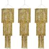 Beistle 3 Piece Three Tier Metallic Gold Plastic Shimmering Hanging Chandeliers For New Year’s Eve Party Decorations, 1920’s Theme Décor, Gatsby Party, 4′