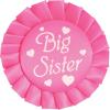 Beistle Big Sister Baby Shower Button Pin Badge, Cerise/White