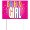 Beistle Plastic Birthday Girl Yard Sign Vibrant Pink Outdoor Celebration Lawn Decoration with Metal H-Stake All-Weather Corrugated Plastic B-Day Party Display, 11.5” x 15.5”