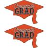 Beistle Red Congrats Grad Cutouts, 2-Count, Large Graduation Cap Decorations for Celebrations, High School and College Academic Achievement Party Supplies, 22.25” x 36.75”(Orange)
