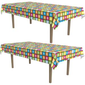 Beistle 70s Disco Party Plastic Tablecloth, Groovy Multicolor Dance Floor Print Tablecover for Retro Theme Parties, Vintage Boogie Nights, Birthdays, and Funky Table Settings, 54″ x 108″(70’s – 2 Pack)