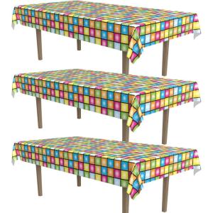 Beistle 70s Disco Party Plastic Tablecloth, Groovy Multicolor Dance Floor Print Tablecover for Retro Theme Parties, Vintage Boogie Nights, Birthdays, and Funky Table Settings, 54″ x 108″(70’s – 3 Pack)