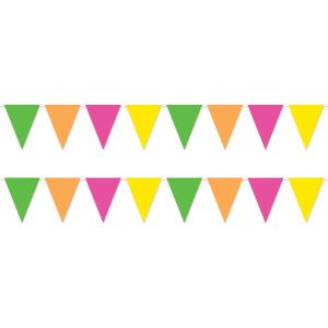 Beistle Neon Pennant Banners, 2-Count, Bright Multicolor All-Weather Decorations for Parties, Festivals, Birthdays, Fiestas and Summer Events, 1980’s Theme Streamers, 11” x 12’