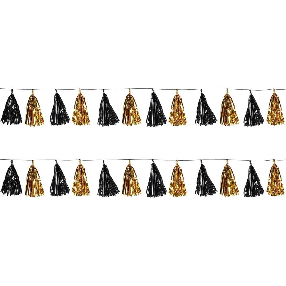 imageBeistle 2 Piece Metallic Tassel Garlands 975quot x 8 BlackGold
