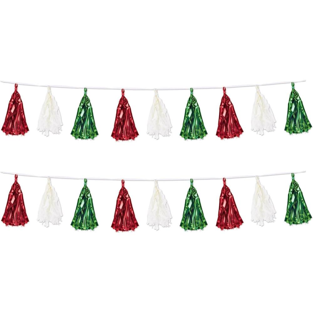 imageBeistle 2 Piece Metallic ampamp Tissue Tassel Garland 975quot x 8 RedWhiteGreen