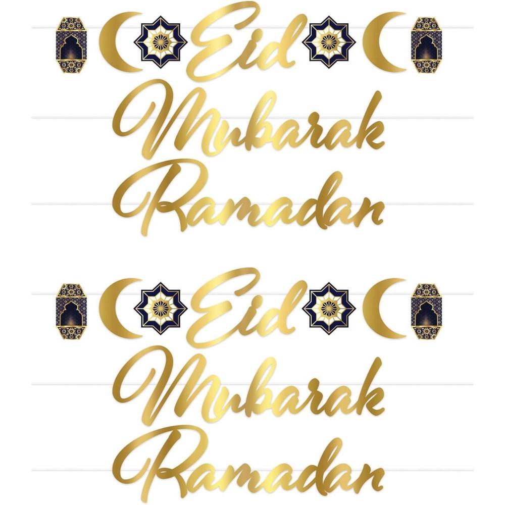 imageBeistle Foil Cardstock Paper Banners 4 Piece Ramadan Decorations 75quot x 8 GoldPurpleYellowWhite