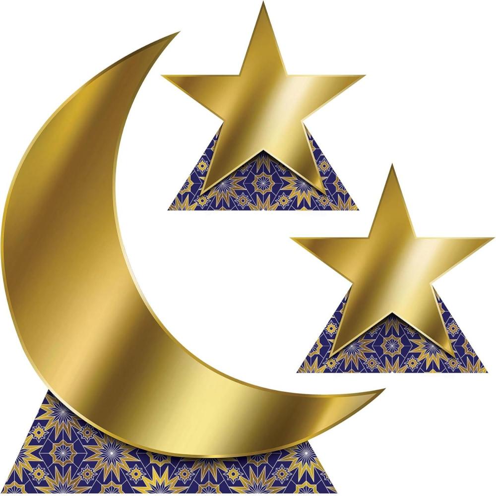 imageBeistle Ramadan Moon ampamp Stars StandUps Set of 31 Large 2 Small Metallic Gold Corrugated Cardboard Decorations for Ramadan Eid Islamic Festivities and Religious Celebrations