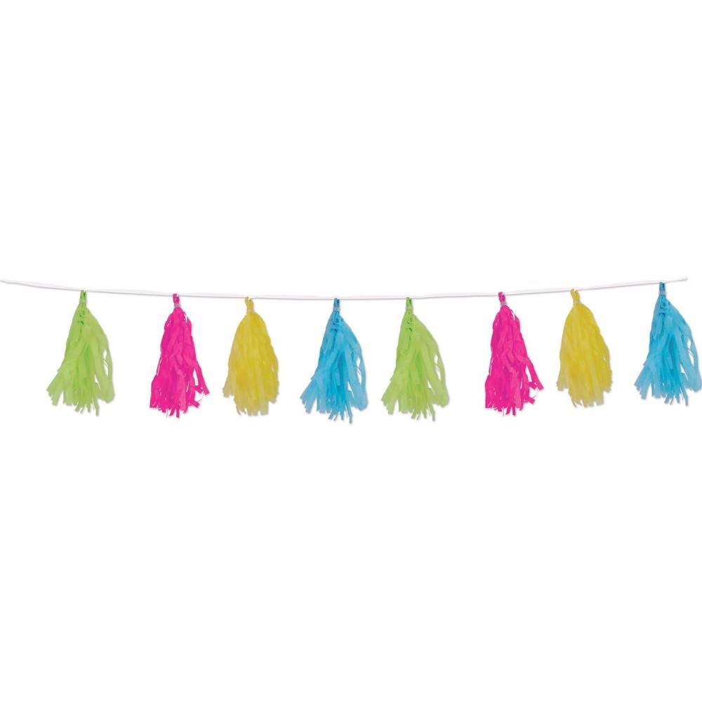 imageCerise Lime Green Turquoise and Yellow Tissue Tassel Garland