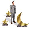 Beistle Ramadan Moon & Stars Stand-Ups, Set of 3-1 Large, 2 Small, Metallic Gold Corrugated Cardboard Decorations for Ramadan, Eid, Islamic Festivities, and Religious Celebrations