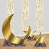 Beistle Ramadan Moon & Stars Stand-Ups, Set of 3-1 Large, 2 Small, Metallic Gold Corrugated Cardboard Decorations for Ramadan, Eid, Islamic Festivities, and Religious Celebrations
