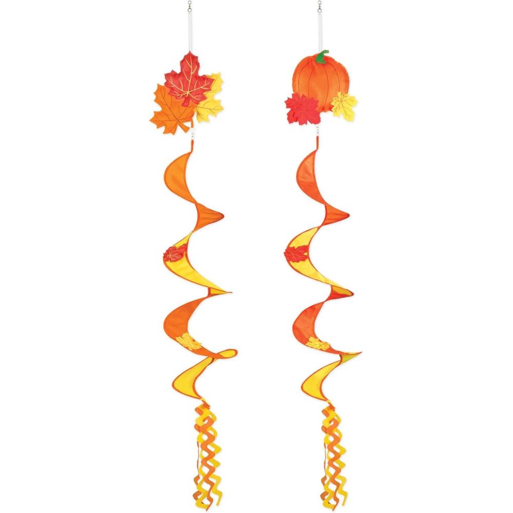 imageBeistle 2 Piece Nylon Fabric Autumn Wind Spinners Fall Thanksgiving Outdoor Hanging DecorationsRedOrangeYellow