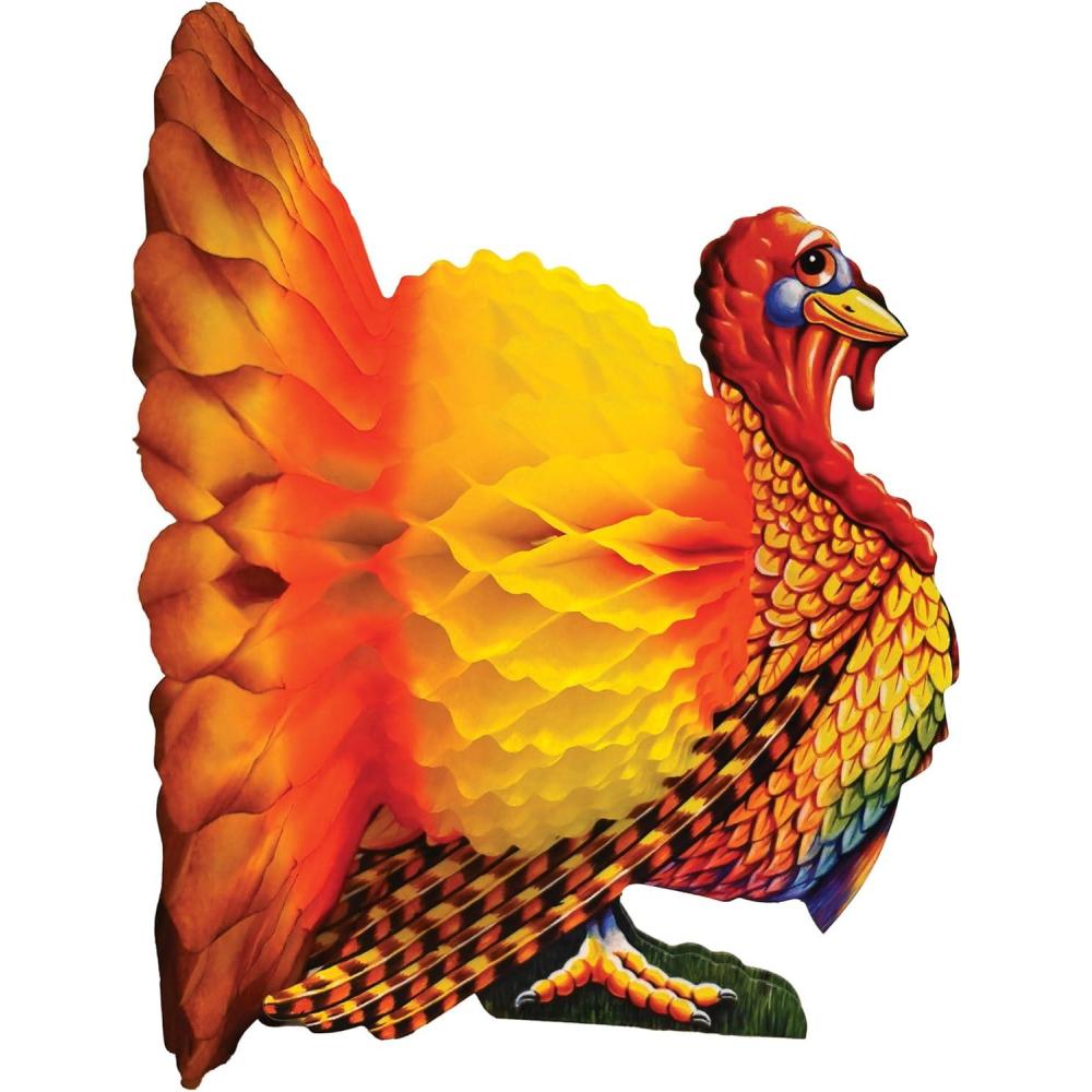 imageBeistle Tissue and Paper Turkey Centerpiece for Thanksgiving DecorationsAutumn Fall Harvest Home Dcor 12quot BrownRedOrangeYellow