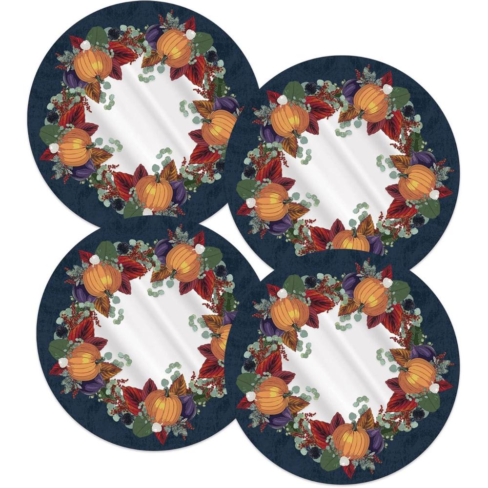 imageBeistle13 Round Plastic Autumn Fall Placemats for Dining Room Harvest Theme Thanksgiving Dinnerware Party Decorations Supplies Made in USA Since 1900 NavyPurpleRedOrangeGreen 4 Piece13
