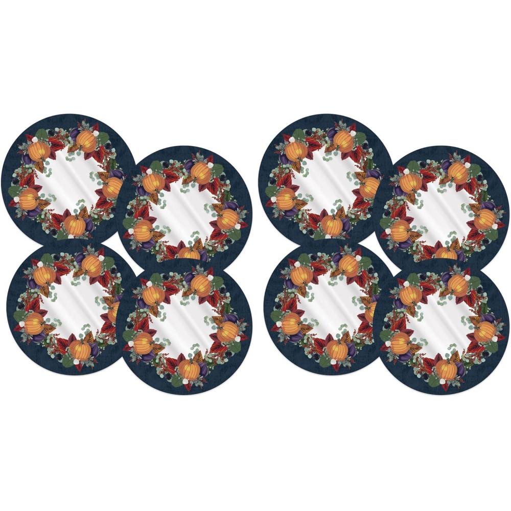 imageBeistle13 Round Plastic Autumn Fall Placemats for Dining Room Harvest Theme Thanksgiving Dinnerware Party Decorations Supplies Made in USA Since 1900 NavyPurpleRedOrangeGreen 4 Piece13 Pack of 2