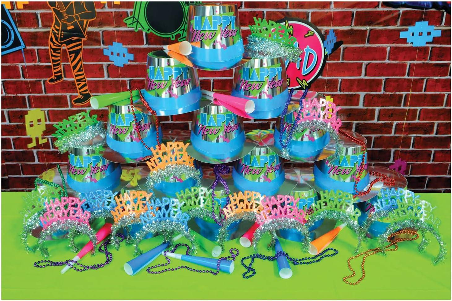 imageBeistle Totally 80s NYE Asst For 100 New Years Party Supplies and Favors Hats Tiaras Horns Necklaces Made in USA