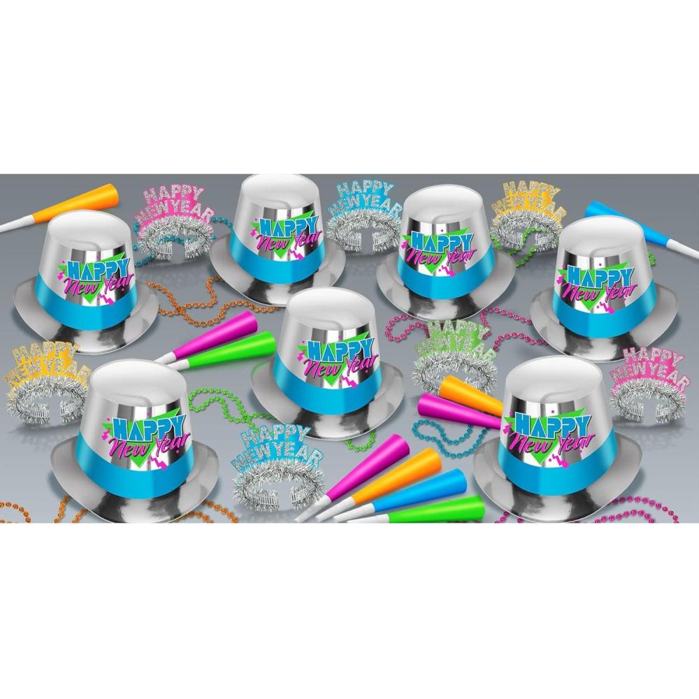 imageBeistle Totally 80s NYE Asst For 100 New Years Party Supplies and Favors Hats Tiaras Horns Necklaces Made in USA