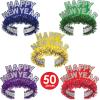 Beistle New Year’s Eve Party Pack for 100 People, Red, Blue, Green, & Yellow NYE Hats, Tiaras, Necklaces, & Horns, New Years Decor & Accessories