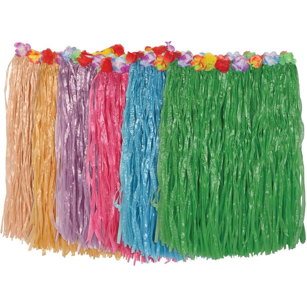 imageChild Artificial Grass Hula Skirt wFloral Waistband asstd colors1Pkg