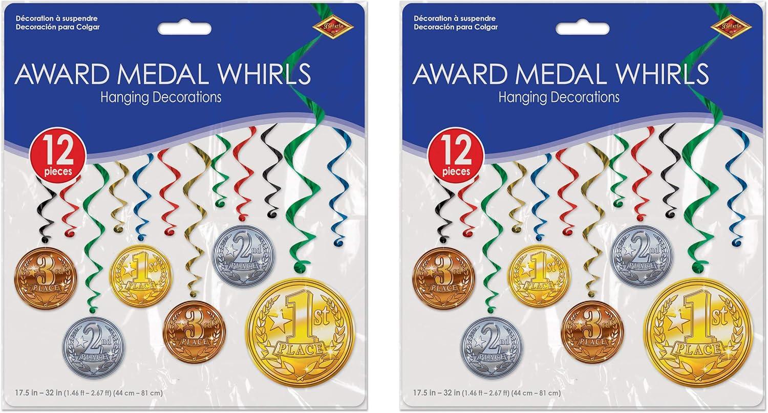 imageBeistle Award Medal Whirls 24 Piece Sports Party Supplies Hanging Spiral Decorations 175quot  32quot MulticoloredAward Medal Whirls