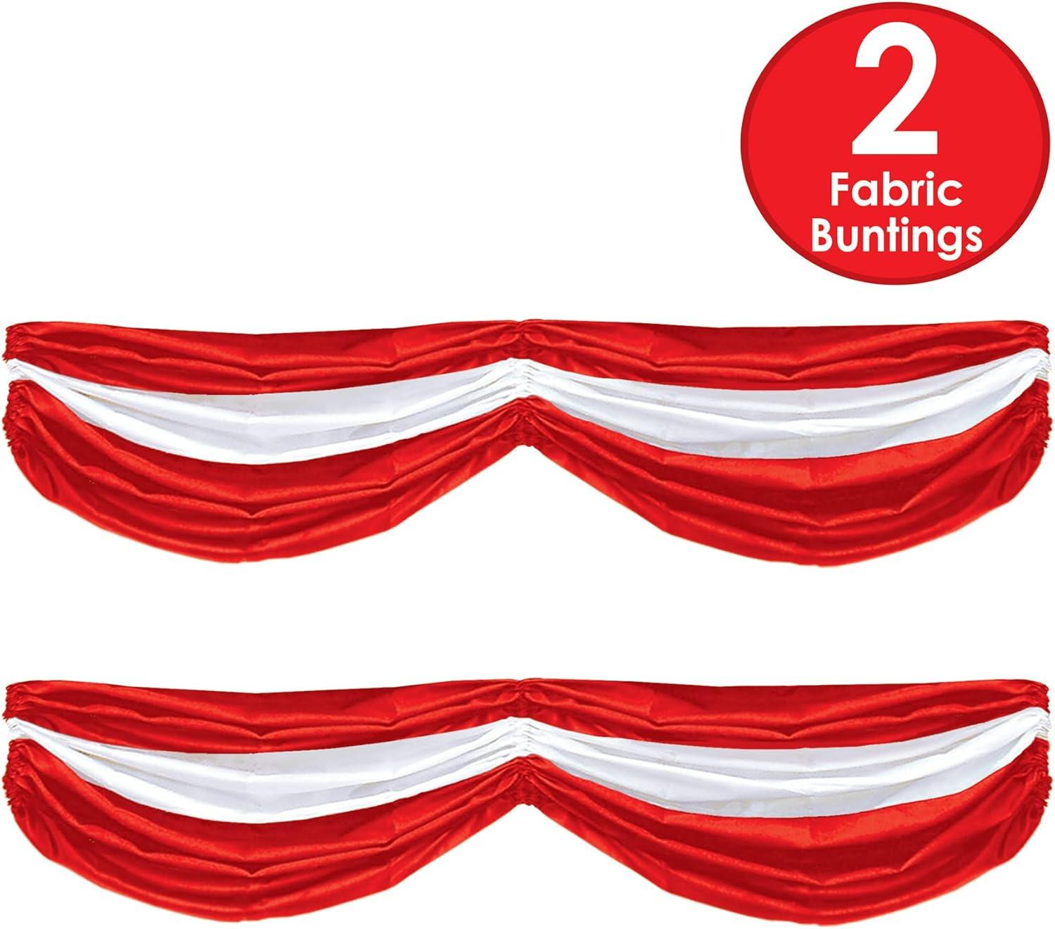 imageBeistle Red ampamp White Fabric Bunting  Decoration with Drawstrings for Indoor Outdoor Use Patriotic Porch Fence or Table Drape for Circus Carnival and Home Dcor 5 10quotCircus  2 Pack
