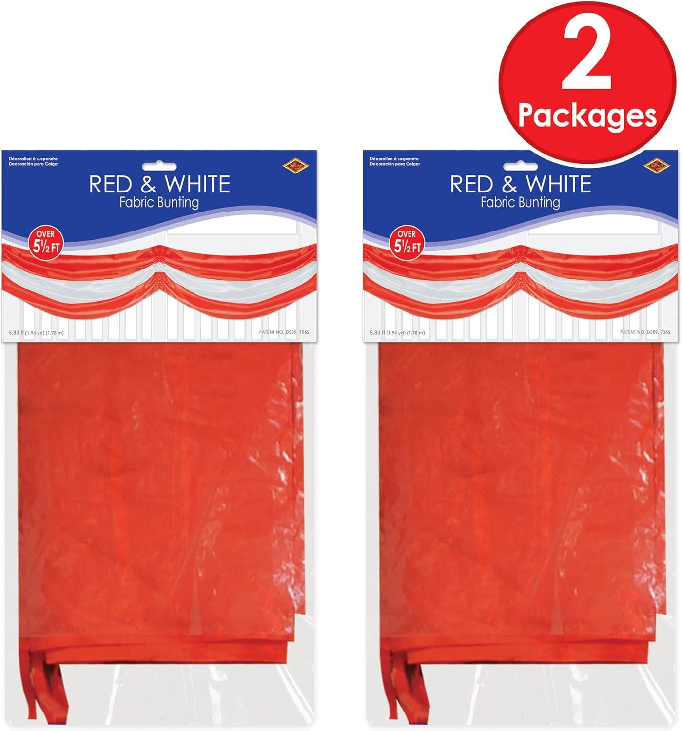 imageBeistle Red ampamp White Fabric Bunting  Decoration with Drawstrings for Indoor Outdoor Use Patriotic Porch Fence or Table Drape for Circus Carnival and Home Dcor 5 10quotCircus  2 Pack