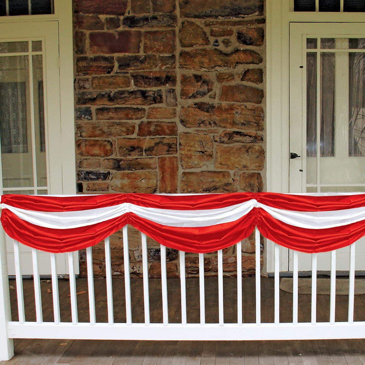 imageBeistle Red ampamp White Fabric Bunting  Decoration with Drawstrings for Indoor Outdoor Use Patriotic Porch Fence or Table Drape for Circus Carnival and Home Dcor 5 10quotCircus  2 Pack