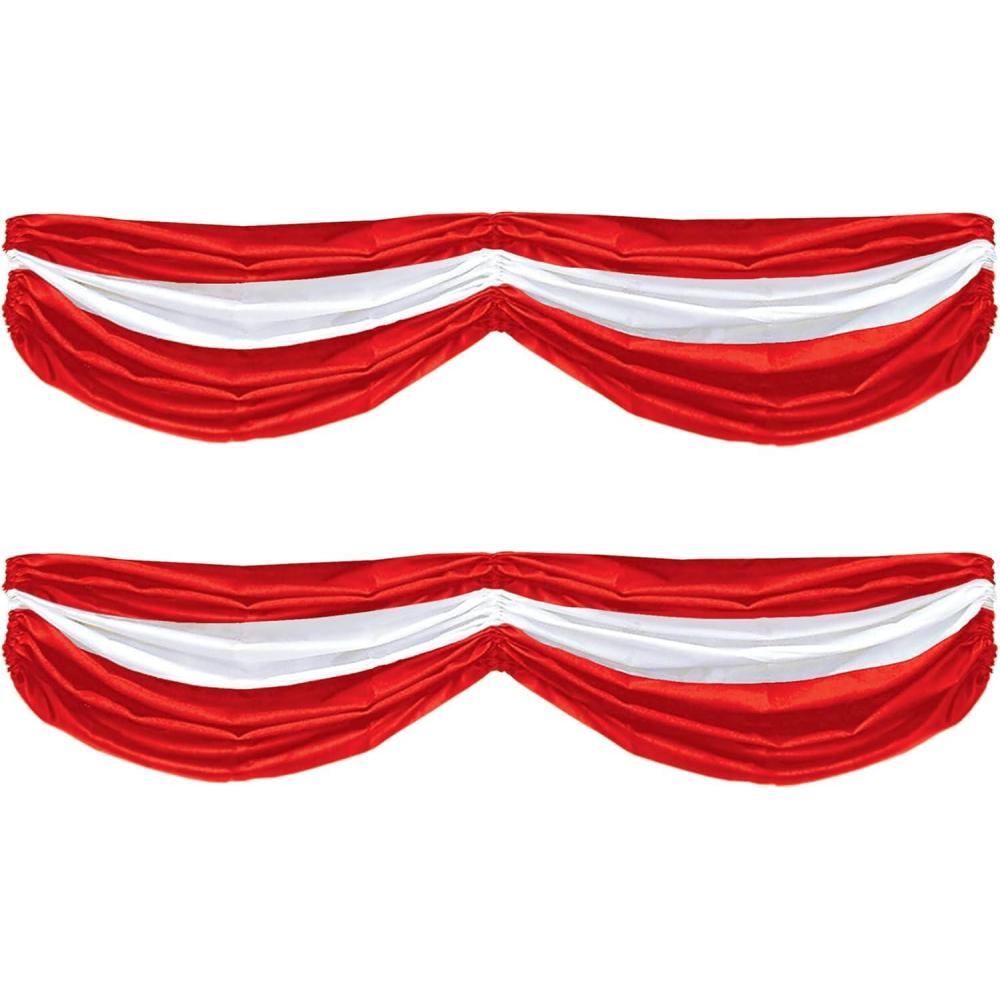 imageBeistle Red ampamp White Fabric Bunting  Decoration with Drawstrings for Indoor Outdoor Use Patriotic Porch Fence or Table Drape for Circus Carnival and Home Dcor 5 10quotCircus  2 Pack