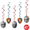 Beistle 5 Piece Medieval Theme Hanging Swirl Decorations with Helmet and Shield Icons for Princess Birthday Party Supplies, Whirls, Multicolored(Medieval Whirls)