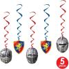Beistle 5 Piece Medieval Theme Hanging Swirl Decorations with Helmet and Shield Icons for Princess Birthday Party Supplies, Whirls, Multicolored(Medieval Whirls)