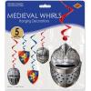 Beistle 5 Piece Medieval Theme Hanging Swirl Decorations with Helmet and Shield Icons for Princess Birthday Party Supplies, Whirls, Multicolored(Medieval Whirls)